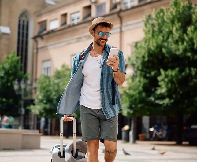 Traveler with suitcase